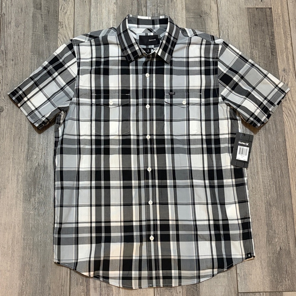 Hurley Black and White Checkered Button Down Shirt